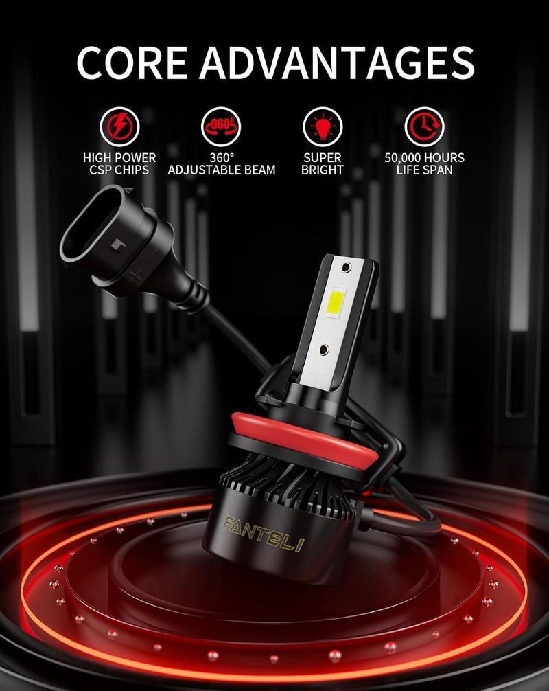 FANTELI 𝐇𝟏𝟏/𝐇𝟗/𝐇𝟖 Bulbs 800% Brighter 34000LM 6500K Cool White, Backup 1:1 Design with Cooling Fan, Plug and Play Quick Install Off Road Lights, Pack of 2 - Image 2